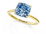 Yellow gold Fancy Blue Cushion  Cut Solitaire Engagement Ring with Thin Band and Four-Prong Setting_4