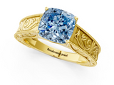 Yellow gold Fancy Blue Cushion  Cut Solitaire Engraved Band with Four-Prong Setting_63