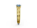 Yellow gold Fancy Blue Cushion  Cut Solitaire Engraved Band with Four-Prong Setting_64