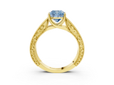 Yellow gold Fancy Blue Cushion  Cut Solitaire Engraved Band with Four-Prong Setting_65