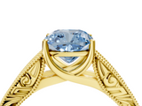 Yellow gold Fancy Blue Cushion  Cut Solitaire Engraved Band with Four-Prong Setting_66