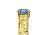 Yellow gold Fancy Blue Cushion  Cut Solitaire Engraved Band with Four-Prong Setting_67