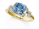 Yellow gold Fancy Blue Cushion  Cut Solitaire Floral Diamond Ring with Four-Prong Setting_38