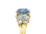 Yellow gold Fancy Blue Cushion  Cut Solitaire Floral Diamond Ring with Four-Prong Setting_42