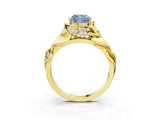 Yellow gold Fancy Blue Cushion Cut Solitaire Leaf-Inspired Engagement Ring with Prong Setting_15