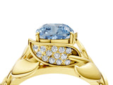 Yellow gold Fancy Blue Cushion Cut Solitaire Leaf-Inspired Engagement Ring with Prong Setting_16