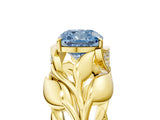 Yellow gold Fancy Blue Cushion Cut Solitaire Leaf-Inspired Engagement Ring with Prong Setting_17