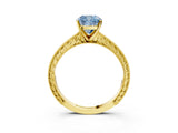 Yellow gold Fancy Blue Cushion Cut Solitaire Milgrain Engraved Band with Four-Prong Setting_3
