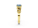 Yellow gold Fancy Blue Cushion Cut Solitaire Milgrain Leaf Band with Prong Setting_2