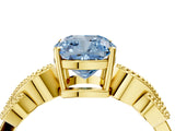 Yellow gold Fancy Blue Cushion Cut Solitaire Milgrain Leaf Band with Prong Setting_4