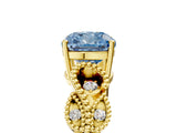 Yellow gold Fancy Blue Cushion Cut Solitaire Milgrain Leaf Band with Prong Setting_5
