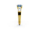 Yellow gold Fancy Blue Cushion Cut Solitaire Princess Side Stone Engraved Band Prong Setting Ring_2