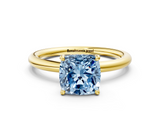 Yellow gold Fancy Blue Cushion  Cut Solitaire Ring with Thin Band and Four-Prong Setting_16