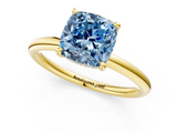 Yellow gold Fancy Blue Cushion  Cut Solitaire Ring with Thin Band and Four-Prong Setting_17