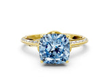 Yellow gold Fancy Blue Cushion Cut Solitaire Split Shank Pave Diamond Engagement Ring with Four-Prong Setting_24