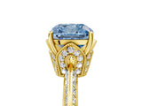 Yellow gold Fancy Blue Cushion Cut Solitaire Split Shank Pave Diamond Engagement Ring with Four-Prong Setting_29