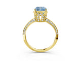 Yellow gold Fancy Blue Cushion Cut Solitaire Split Shank Pave Diamond Engagement Ring with Four-Prong Setting_3
