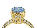 Yellow gold Fancy Blue Cushion Cut Solitaire Split Shank Pave Diamond Engagement Ring with Four-Prong Setting_4