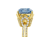 Yellow gold Fancy Blue Cushion Cut Solitaire Split Shank Pave Diamond Engagement Ring with Four-Prong Setting_5