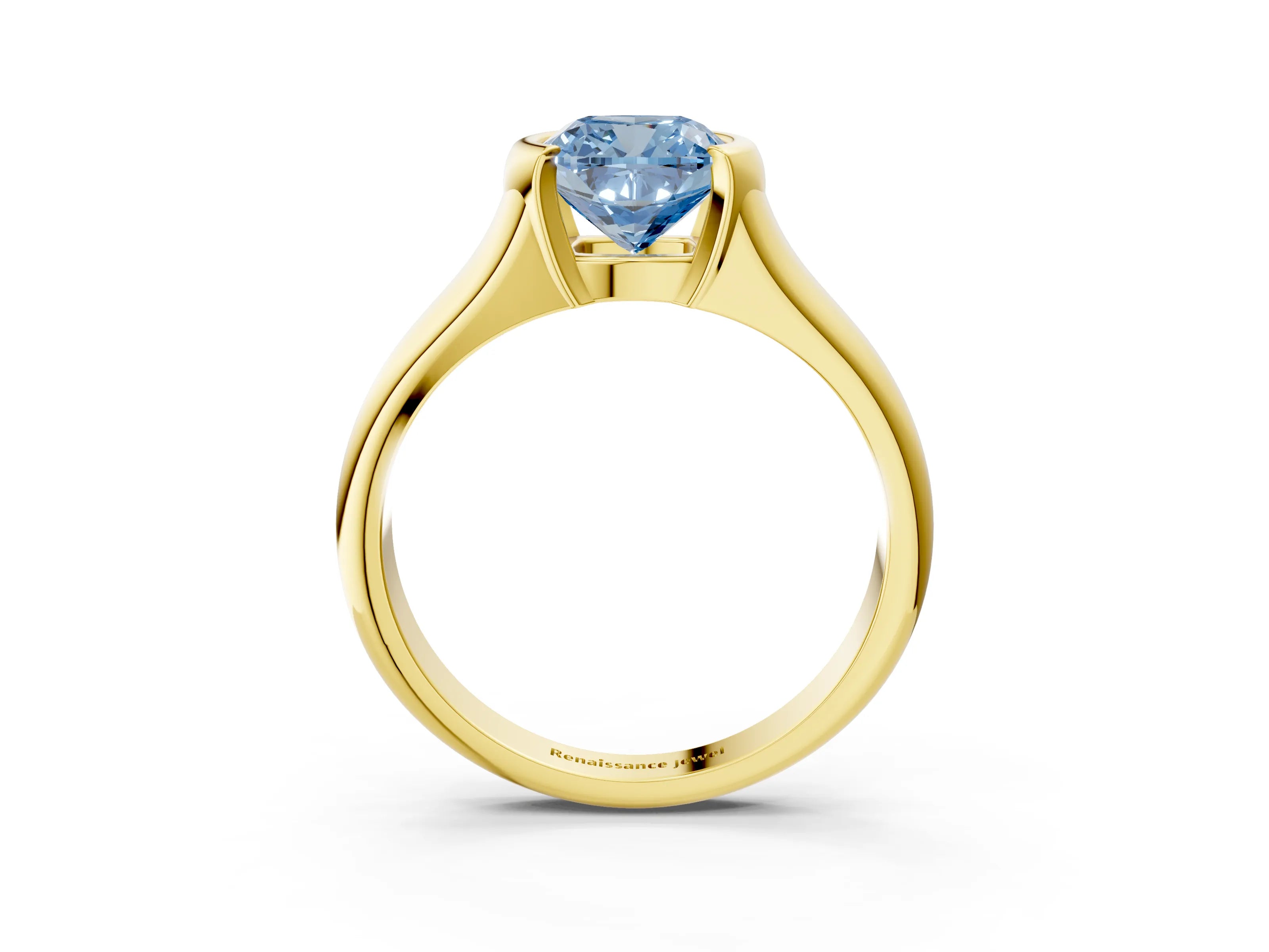 Yellow gold Fancy Blue Cushion Cut Solitaire Tension Set Diamond Ring with Split Shank Band_3