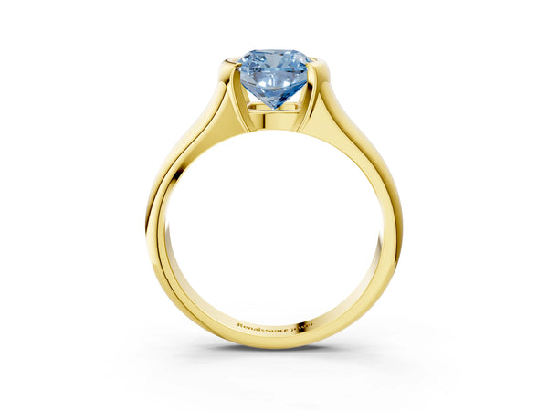 Yellow Gold Cushion Cut Tension Style Solitaire Engagement Ring Setting for Fancy Blue Center