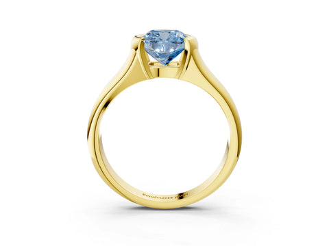 Yellow gold Fancy Blue Cushion Cut Solitaire Tension Set Diamond Ring with Split Shank Band_3