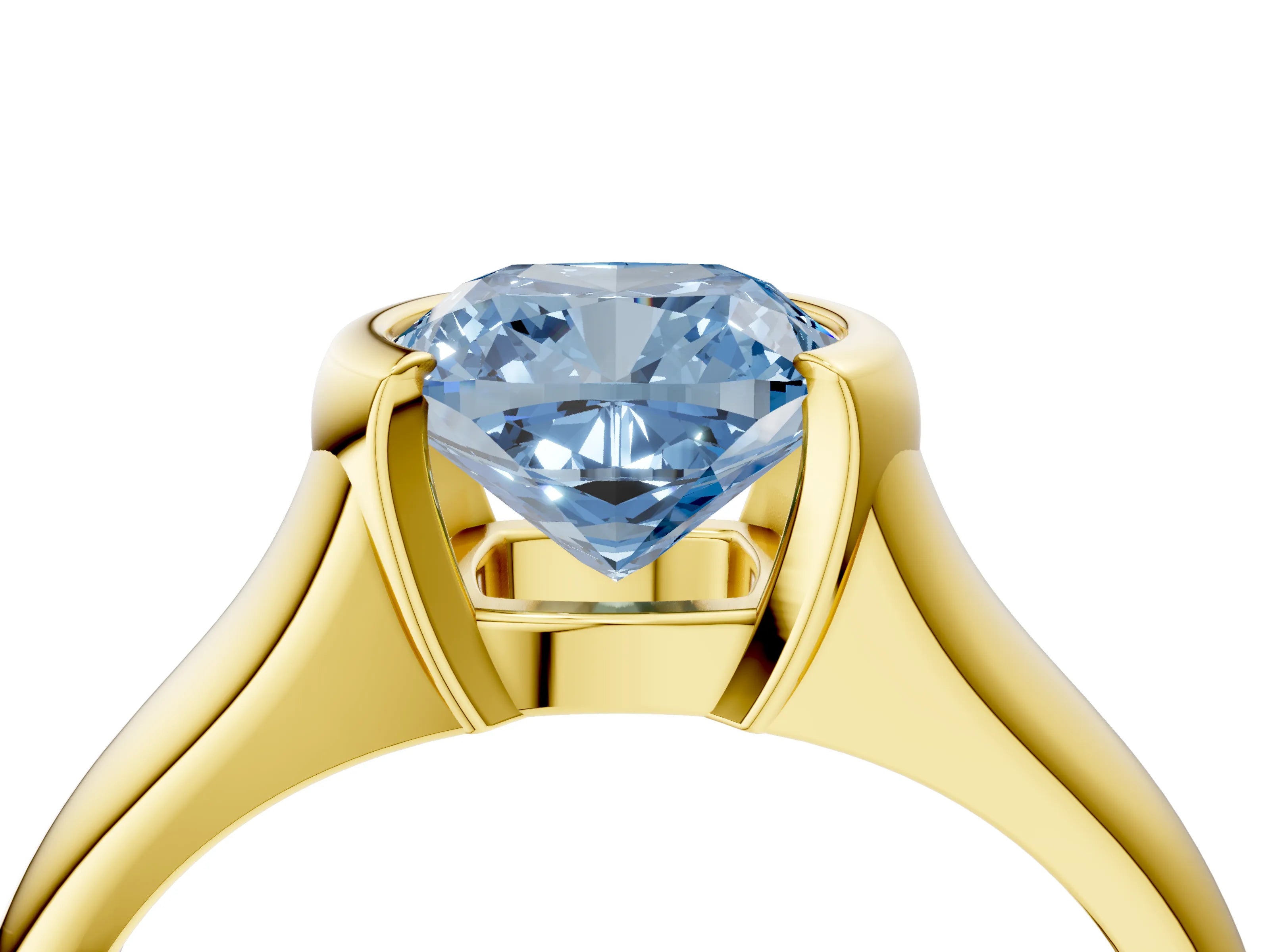 Yellow gold Fancy Blue Cushion Cut Solitaire Tension Set Diamond Ring with Split Shank Band_4