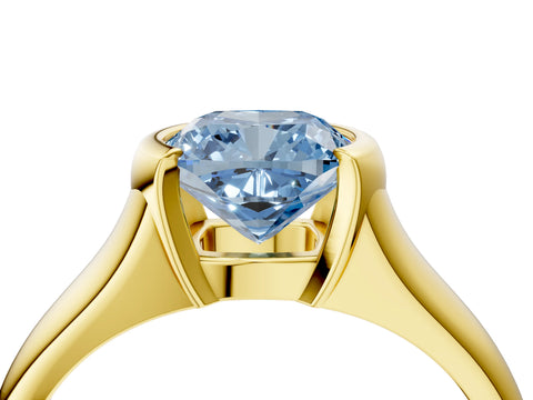 Yellow gold Fancy Blue Cushion Cut Solitaire Tension Set Diamond Ring with Split Shank Band_4