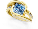 Yellow gold Fancy Blue Cushion Cut Solitaire Tension-Set Diamond Split Shank Ring_1