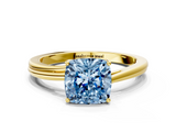 Yellow gold Fancy Blue Cushion  Cut Solitaire Twist Band Ring with Four-Prong Setting_20