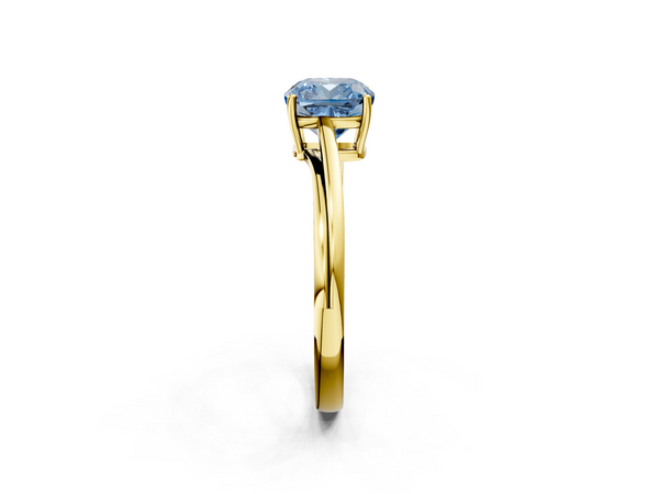 Yellow gold Fancy Blue Cushion  Cut Solitaire Twist Band Ring with Four-Prong Setting