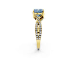Yellow gold Fancy Blue Cushion Cut Solitaire Twist Pave Diamond Engagement Ring with Prong Setting_2