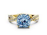 Yellow gold Fancy Blue Cushion Cut Solitaire Twist Pave Diamond Engagement Ring with Prong Setting_24