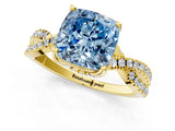 Yellow gold Fancy Blue Cushion Cut Solitaire Twist Pave Diamond Engagement Ring with Prong Setting_25