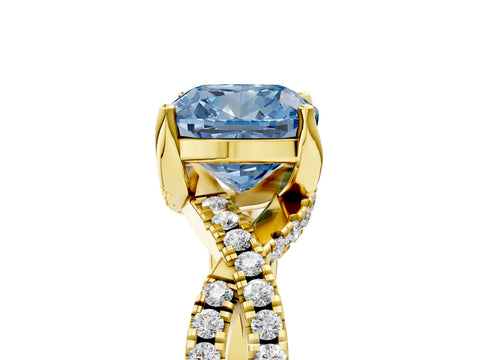 Yellow gold Fancy Blue Cushion Cut Solitaire Twist Pave Diamond Engagement Ring with Prong Setting_29