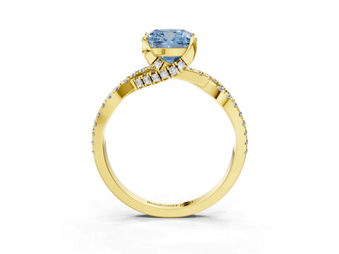 Yellow gold Fancy Blue Cushion Cut Solitaire Twist Pave Diamond Engagement Ring with Prong Setting_3