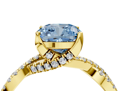 Yellow gold Fancy Blue Cushion Cut Solitaire Twist Pave Diamond Engagement Ring with Prong Setting_4
