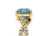 Yellow gold Fancy Blue Cushion Cut Solitaire Twist Pave Diamond Engagement Ring with Prong Setting_5