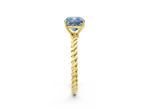 Yellow gold Fancy Blue Cushion Cut Solitaire Twisted Band 4-Prong Ring_2