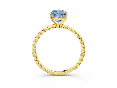 Yellow gold Fancy Blue Cushion Cut Solitaire Twisted Band 4-Prong Ring_3