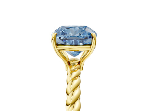 Yellow gold Fancy Blue Cushion Cut Solitaire Twisted Band 4-Prong Ring_5