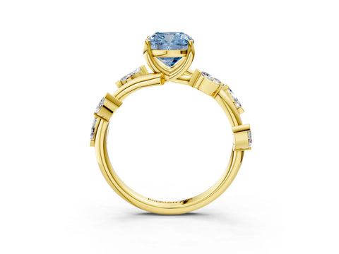 Yellow gold Fancy Blue Cushion Cut Solitaire Twisted Band Marquise Accent Prong Setting Ring_3