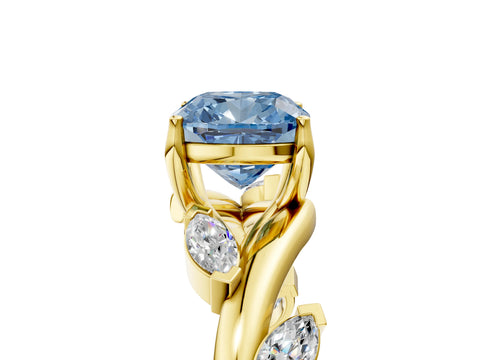 Yellow gold Fancy Blue Cushion Cut Solitaire Twisted Band Marquise Accent Prong Setting Ring_5