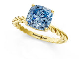 Yellow gold Fancy Blue Cushion  Cut Solitaire Twisted Band with Four-Prong Setting_84