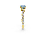 Yellow gold Fancy Blue Cushion Cut Solitaire Twisted Pave Band with Four-Prong Setting_5
