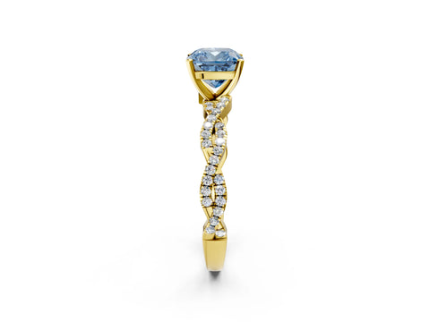 Yellow gold Fancy Blue Cushion Cut Solitaire Twisted Pave Band with Four-Prong Setting_5