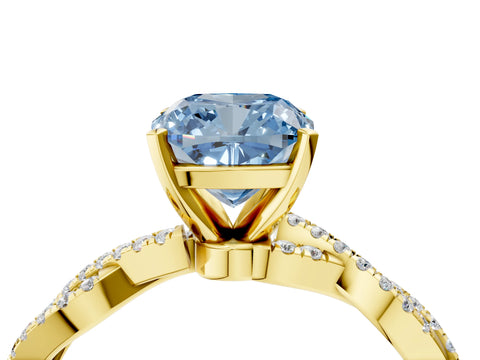 Yellow gold Fancy Blue Cushion Cut Solitaire Twisted Pave Band with Four-Prong Setting_7