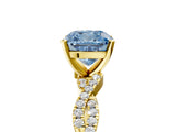 Yellow gold Fancy Blue Cushion Cut Solitaire Twisted Pave Band with Four-Prong Setting_8