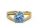 Yellow gold Fancy Blue Cushion  Cut Split Shank Pave Diamond Ring with Four-Prong Setting_27