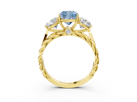 Yellow gold Fancy Blue Cushion  Cut Three-Stone Braided Band Ring with Four-Prong Setting_23
